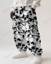 Skull Square Continuous Pattern Big Guy's Loose  Straight Long Sweat Pants